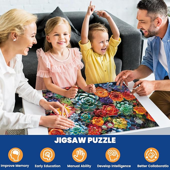 1000 Piece Puzzle for Adults - Colourful Flowers & Succulent Plants Puzzle for Adults Children - Recycled Paper Jigsaw Puzzle 1000 Pieces - Fun and Challenging Family Game Great Gift Idea, 28 * 20 in