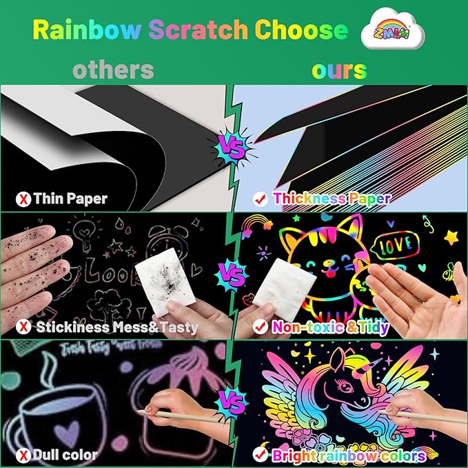 ZMLM Scratch Paper Art Craft: 2 Pack Rainbow Scratch Notebooks Easter Basket Stuffers for Toddler Crafts for Kids Ages 4-8,Easter Gifts for Kids Girls Boys School Birthday Party Toys School Activity