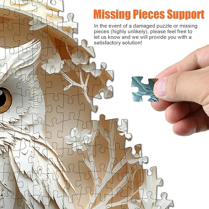 Owl Jigsaw Puzzles for Adults 1000 Pieces - Round Puzzle with 3D Stereo Visual Effect, Paper White Bird Animal Puzzles with Letters on Back, Challenging Hard Difficult Art Puzzle as Home Decor