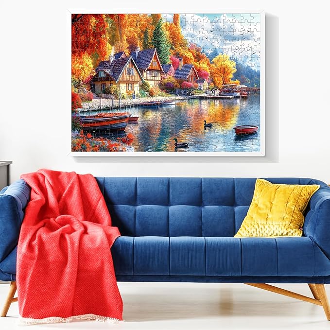 300 Pieces Fall Puzzle for Adults, Autumn lochs Puzzle for Adults, Challenging Game Home Decor Birthday Party Gift Toy for Adults Kids Seniors 20.5×15 inch