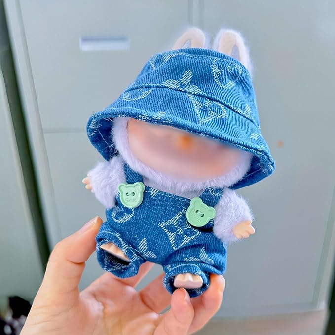 Clothes for Dolls, Denim Four-Leaf Clover 2-Piece Set Exquisite Clothes Accessories for 17cm Doll, Cute Clothes Set Suitable for Adorable Dolls (NO Doll) (Blue)