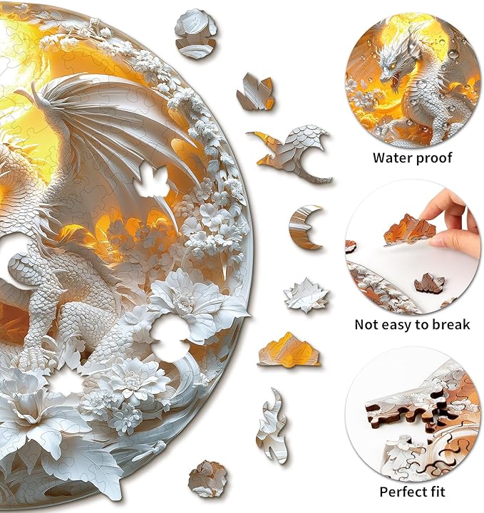 KAAYEE Wooden Puzzles for Adults, Fierce Dragon Wooden Jigsaw Puzzle Unique Shape Wood Puzzle Adult, 3D Visual Effect Flat Puzzles Birthday Gifts Family Games (XL-17.3 * 17.2 in-457 pcs)