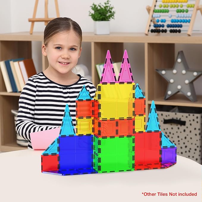 PicassoTiles 4pcs Magnetic Building Block Large Square Shape Magnet Tiles Construction Toy STEM Learning Kit Educational Playset Playboard Pretend Play Stacking Blocks Child Brain Development PTE09