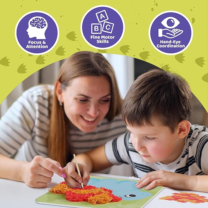 jackinthebox Poke Poke Art – Dinosaurs Theme, Mess-Free Fabric Art and Craft, Flower Pressing Kits, Gift for Kids, Easter Gifts for Girls and Boys Ages 4 5 6 7 8