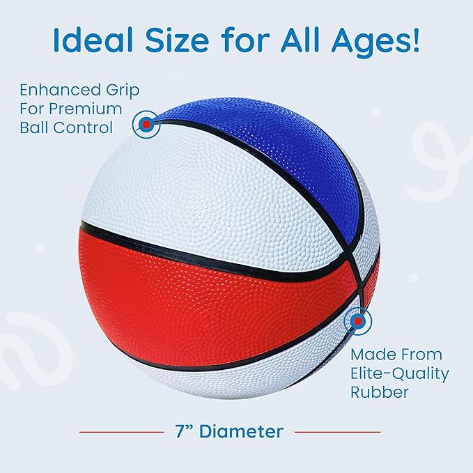 Botabee Indoor Basketball - Mini Basketball Set of 5 - Durable, Anti-Slip Grip 7" Mini Basket Balls for Indoor, Outdoor Play - Inflatable Toys for Pop Arcade - Soft, Bouncy Sports Rubber Playing Ball