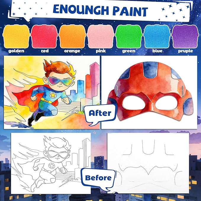 CHICAUP Paint with Water Coloring Books for Kids, Mess Free Watercolor Painting Kit with Hero Mask, Painting Activity for Kids Ages 3-5 4-8, Arts Crafts Drawing Gift Toy for Boy Girl