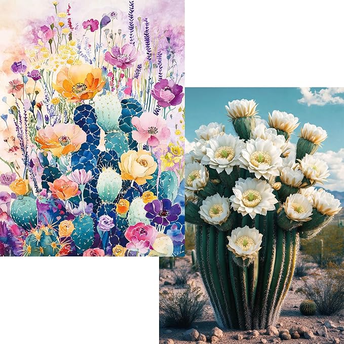 1000 Piece Puzzle for Adults,2 Pack Cactus Jigsaw Puzzles 1000 Pieces,Spring Plant Theme,Funny Puzzles for the Family,Challenging Puzzles for Game Night,Ideal Gift for Plant Lovers