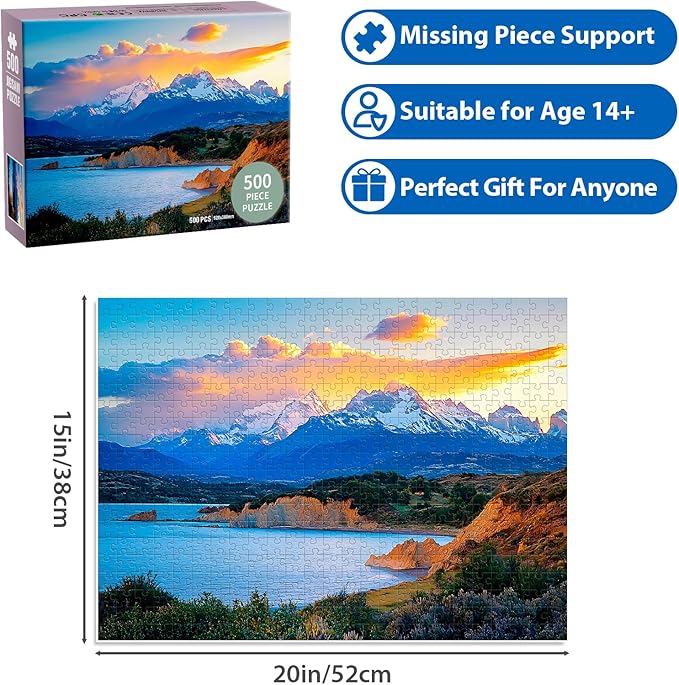 500 Pieces Puzzles for Adult, Jigsaw Puzzle 500 Piece for Seniors Puzzle Mountain Lake, Challenging Puzzle Gift for Mom Dad Friend Family Activity Games Nights Home Decor Wall Art 20.5x15IN