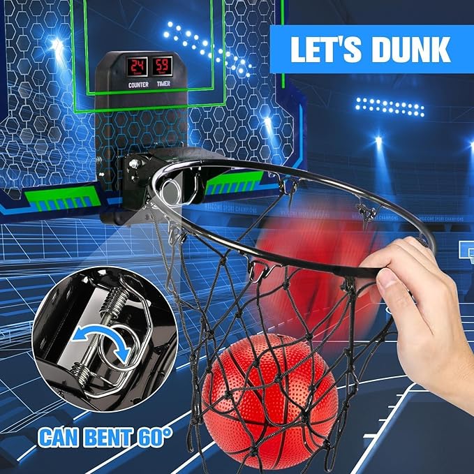Basketball Hoop Indoor for Kids(4-12 Years Old), Over The Door Basketball Hoop with Scoring, Countdown and Music Accompaniment, Christmas Toys