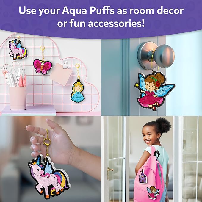 Skillmatics Aqua Puffs - 3D Art Kit, Princesses & Unicorns, Mess-Free Paint by Number Craft, DIY Color & Inflate Activity, Creative Gift for Girls & Boys Ages 4, 5, 6, 7, 8, 9, 10
