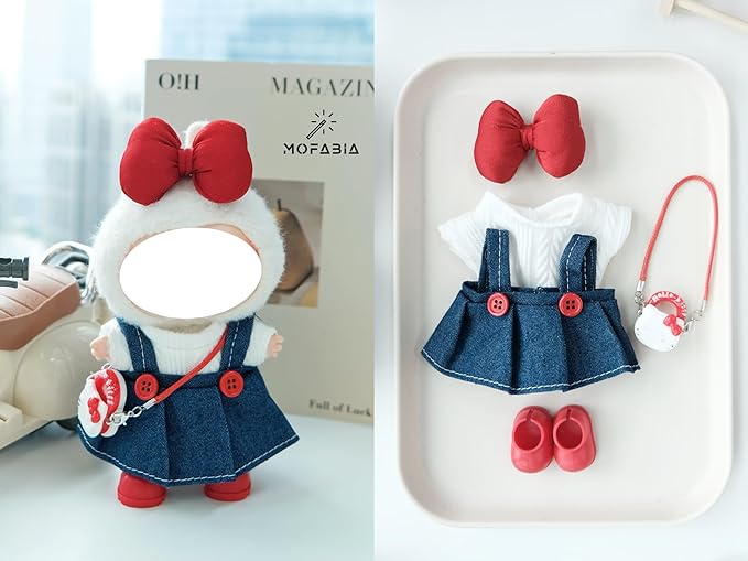 Clothes for 17cm Doll, 5 pcs Set Doll's Outfits Luxury Dress Shirt Pants Headset Shoes Accessories Fashion Stylish Adorable Dolls Clothes (No Doll) (Kindergarten Red)