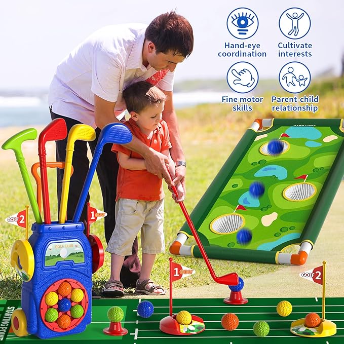 Toddler Golf Set Toys for Kids, Kids Toddler Golf Clubs with 7 Balls, Putting Mat & Golf Board, Toys Gifts for 3 4 5 6 Year Old Boys, Christmas Birthday Gifts for 3 4 5 6 Year Old Boy Kids