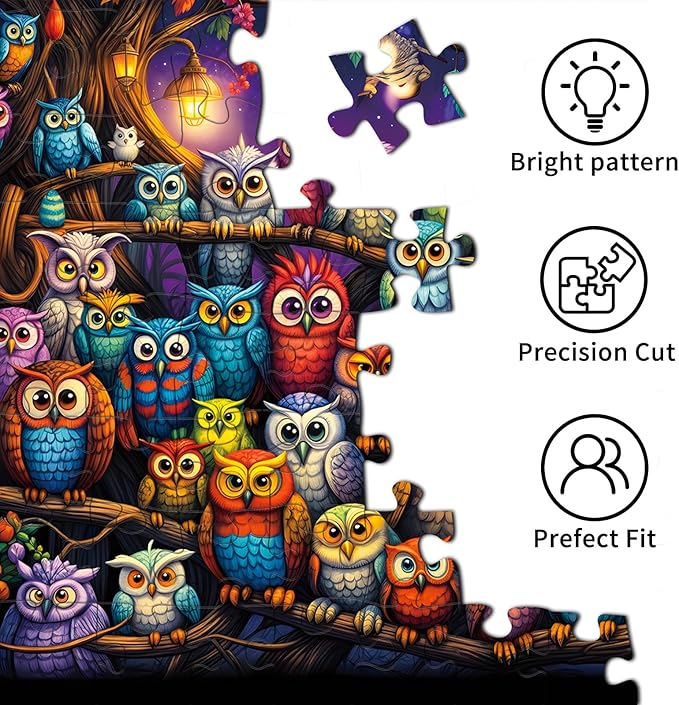 Owl Family Puzzles for Adults 1000 Pieces, Letters on Back, Impossible Hard Difficult Challenging, Precise Interlocking Pieces, Home Wall Decoration & Ideal Gift