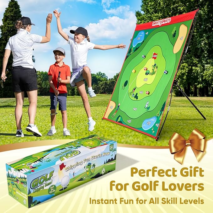 Golf Chipping Game Set : Portable 6-Angle Adjustable Practice Mat Set with 20 Sticky Balls for Indoor Outdoor Family Fun (Golf Club Not Included)