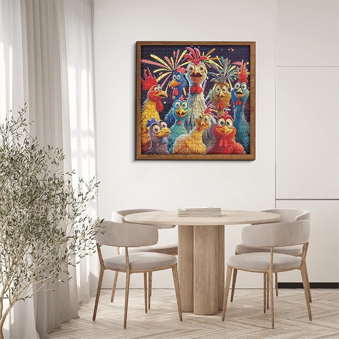 Chicken Puzzles for Adults 1000 Pieces, PICKFORU Happy Chicken Jigsaw Puzzle 1000 Pieces, Funny Rooster Hard Difficult Thanksgiving Puzzle as Wall Art