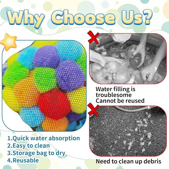 60 Pcs Reusable Water Balloons,Soft Splash Balls for Outdoor Water Games,Beach Pool Party Supplies,Reusable Water Toys for Summer Fun and Family Activities