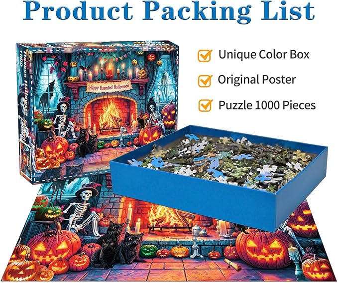 Halloween Night 1000 Piece Puzzle -Retro Horror Art- 1000 Pieces Jigsaw Puzzles for Adults - 1000 Piece Haunted Mansion Jigsaw Puzzle(27.6"x 19.7")