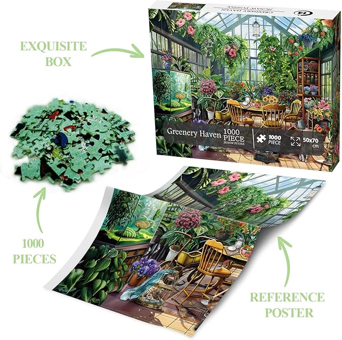 Flower Plant Garden Puzzle 1000 Pieces for Adults, Spring Greenhouse Jigsaw Puzzle Botanical, Colorful Floral Puzzle