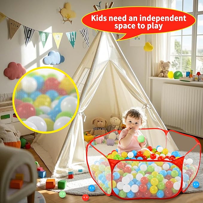 STARBOLO Cute Kids Ball Pit Ball Pool Play Tent,Indoor Collapsible Ball Pit Fence for Boys Girls Pets Puppy Cats, with Carry Tote, Balls Not Included (Red)
