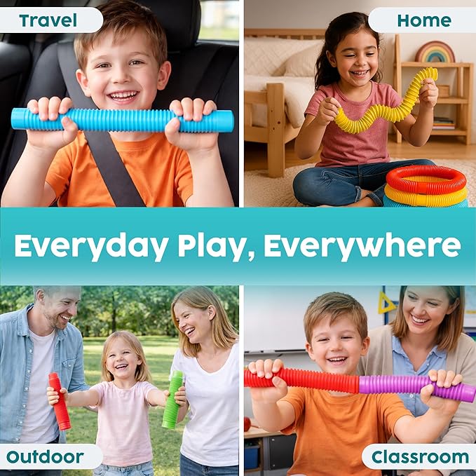 BUNMO Easter Gifts for Toddlers - Pop Tubes - Sensory Fidget Toys - Creative Learning - Hours of Fun for Kids - Easter Stuffers - Tons of Ways to Play - Non-Mouthable 3+ - 30 Pack Large