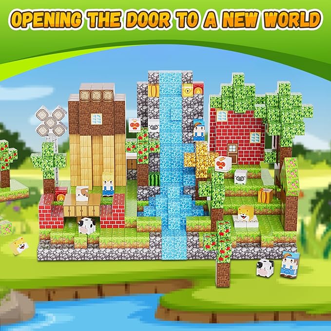 200PCS Magnetic Building Blocks Set, Magnetic Tiles Kids Build Cubes STEM Game Toys, Build Forest World Set, Christmas Birthday Gifts for Boys & Girls Age 3 4 5 6 7 8 9 10, 0.8 in Size