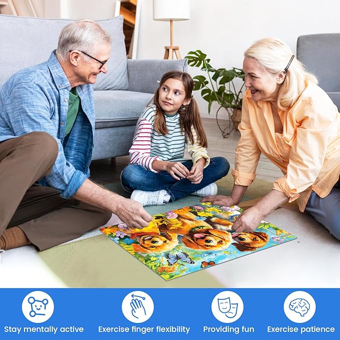 36 Large Piece Puzzles for Seniors 6 Pack,Dementia Puzzles Turtle Dog Bird Mushroom Beach Lake Jigsaw Puzzle Dementia Alzheimer's Products and Activities for Seniors Elderly Adult