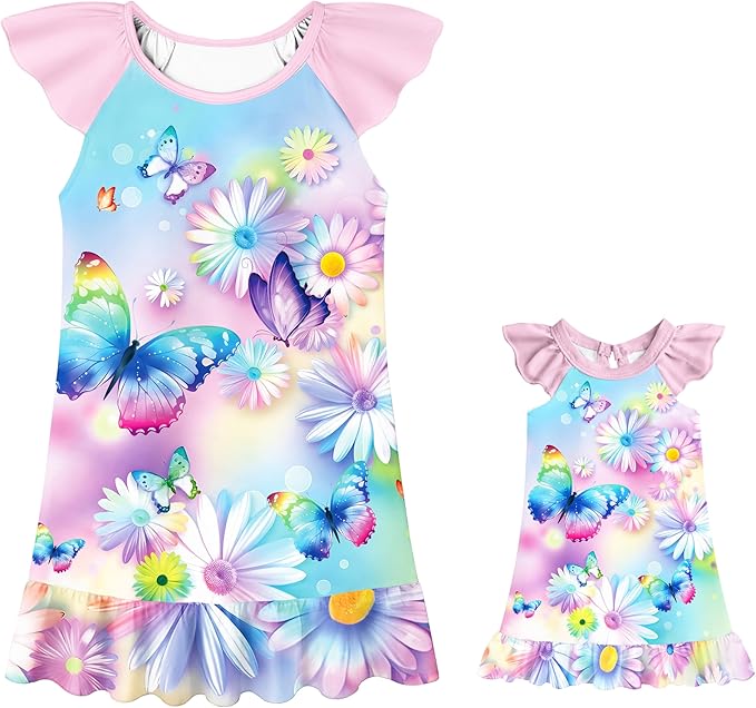 LQSZ Doll and Girl Matching Nightgown Outfit Pajamas Nightie Nightgown for Girls and Dolls Clothes