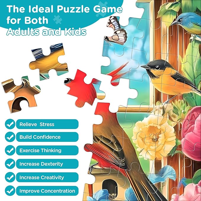 Jigsaw Puzzles for Kids Adults Seniors 300 Pieces, Bird Book 300 Pieces Adult Puzzle, Challenging Yet Relaxing Pieces Puzzle Game for Kids Adults Seniors, Thick Cardboard Jigsaw Puzzle