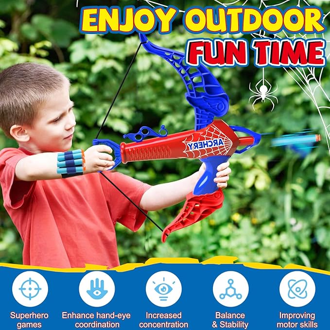 Bow and Arrow for Kids Toys: Spider Archery Set with Target 20 Suction Cup Arrows, Spider Toy Bow and Arrow for Kids 3-8 Shooting Toys for Age 5-7 Indoor Outdoor Toy Gift for Boys Age 3+
