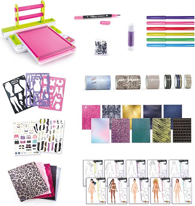Canal Toys Style 4 Ever Fashion Design Studio, Design Your own Fashions, Design Sheets with Stencils, Stickers, and Fabrics, Add Colors, Patterns, and Textures, All Organized in The Stylish Studio