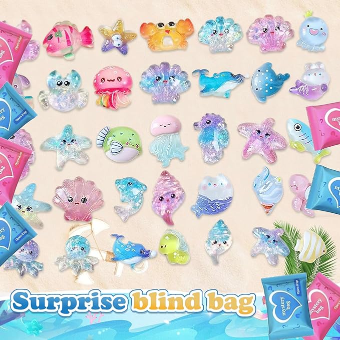 Ocean Animal Blind Bag Mini Resin Figures, Cute Cartoon Sea Creatures Mystery Pack for Kids & Teens, DIY Phone Case Charms, Craft Decorations, Party Favors & Collectibles