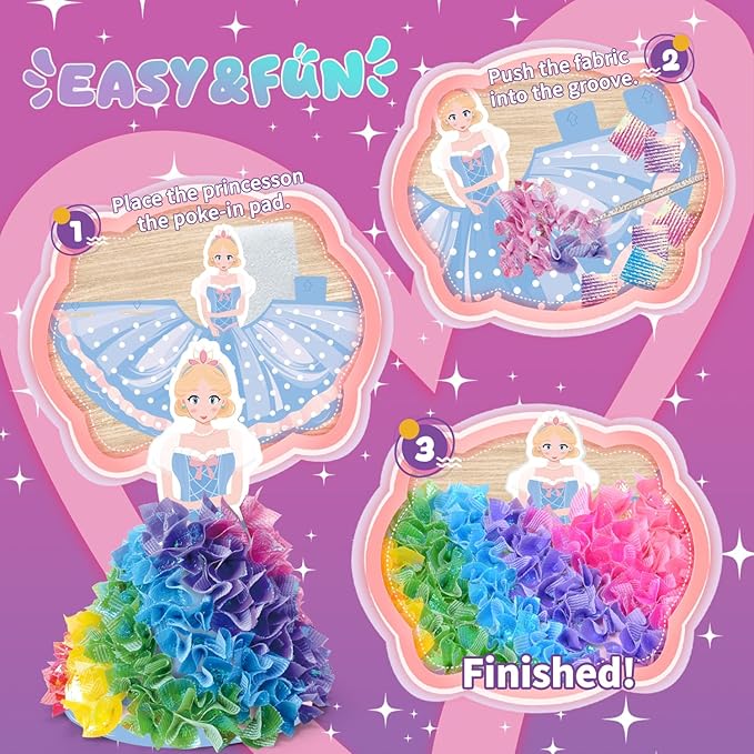 RAJRNED Poke-in Fun, Arts and Craft Kits, DIY Craft Kits, Creative Activity, Gifts for Girls & Boys Ages 4-12 (3D Princesses)