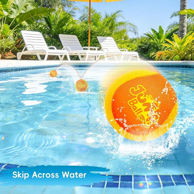 Water Stone Skipping Discs Set 4 Pack – Fun Pool Toys for Kids All Ages – Water Bouncing Skip Ball Toy for Boys & Girls – Best Games Gifts with Your Friends & Family at the Beach, Lake or Pool