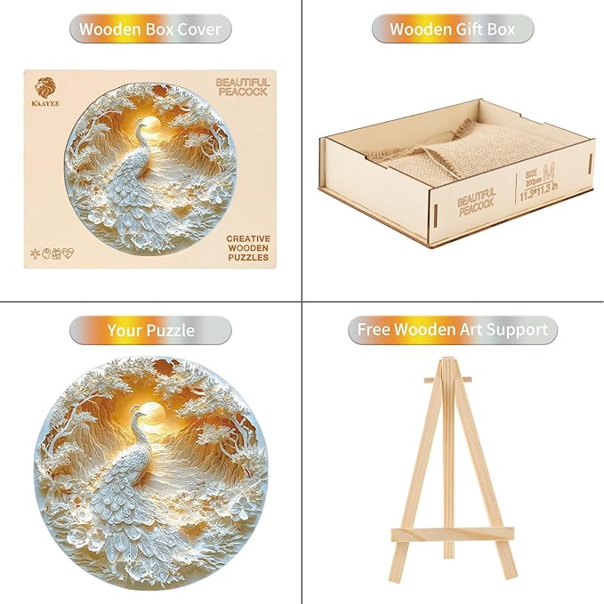 KAAYEE Wooden Puzzles for Adults, 3D Visual Effect Beautiful Peacock Wooden Jigsaw Puzzle Unique Shape Wood Puzzle Adult, Birthday Gifts for Puzzle Lovers Family Games (L-13.2 * 13.2 in-256pcs)