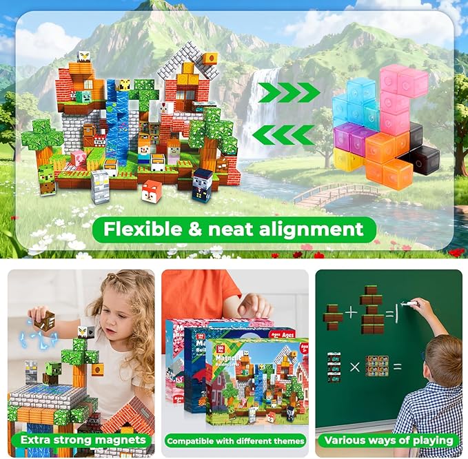300 PCS Magnetic Blocks - Magnetic Building Blocks, Stacking Magnets for Kids, Sensory Toy for STEM Montessori Sensory Toys for Kids 3+ Boys and Girls Easter Christmas Birthday Gifts