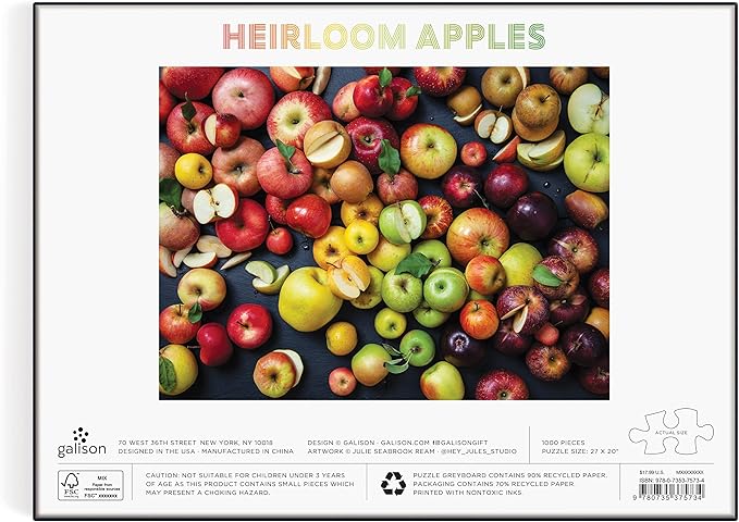 Galison Heirloom Apples 1000 Piece Puzzle from Galison - 27" x 20" Puzzle, Beautiful Art by Julie Seabrook Ream, Thick and Sturdy Pieces, Fun and Challenging Activity for Adults, Makes a Great Gift!