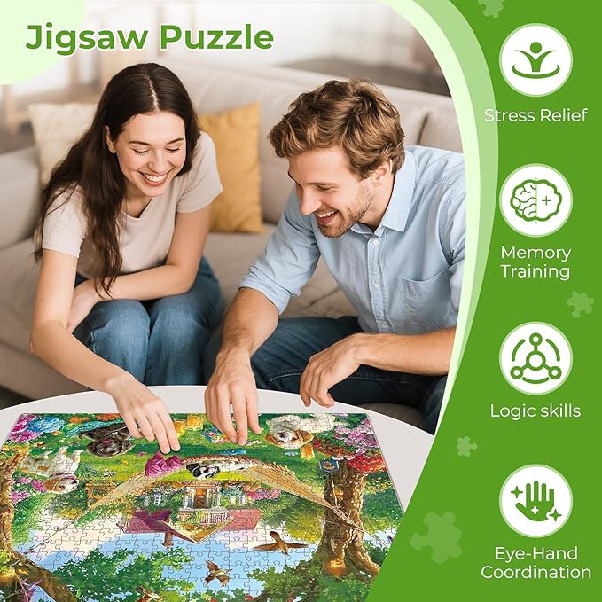 500 Piece Puzzles for Adults, Garden Dogs Jigsaw Puzzles for Adults Teens Seniors, Funny Dogs Charming Swing Puzzle with Letters on Back, Impossible Puzzle, Challenging Family Game Nights 20.5x15in