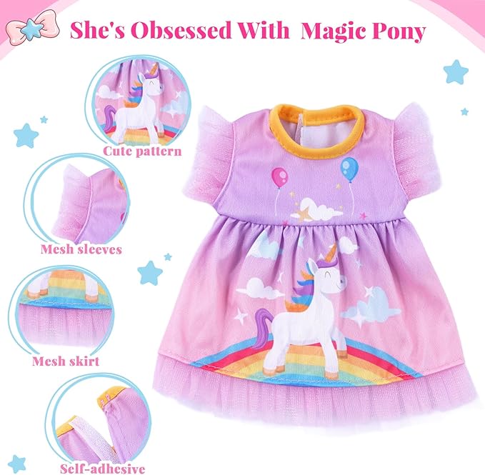 BABESIDE 10 Sets Baby Doll Clothes & Accessories for 8/10/11 Inch Baby Dolls, Includes Cute Jumpsuit & Skirts, 3+ Year Old Girls Gifts, Pretend Play