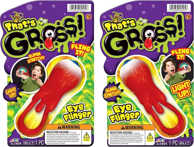 JA-RU Gross Light Up Eye Flinger Toy (Pack of 2) Stretchy Launching Eyeball. Halloween Party Favor. Sticky Splat Ball, Wall Ball, Squishy, Stress Relief, Gross Toy, Sticky Flinger 2494-2