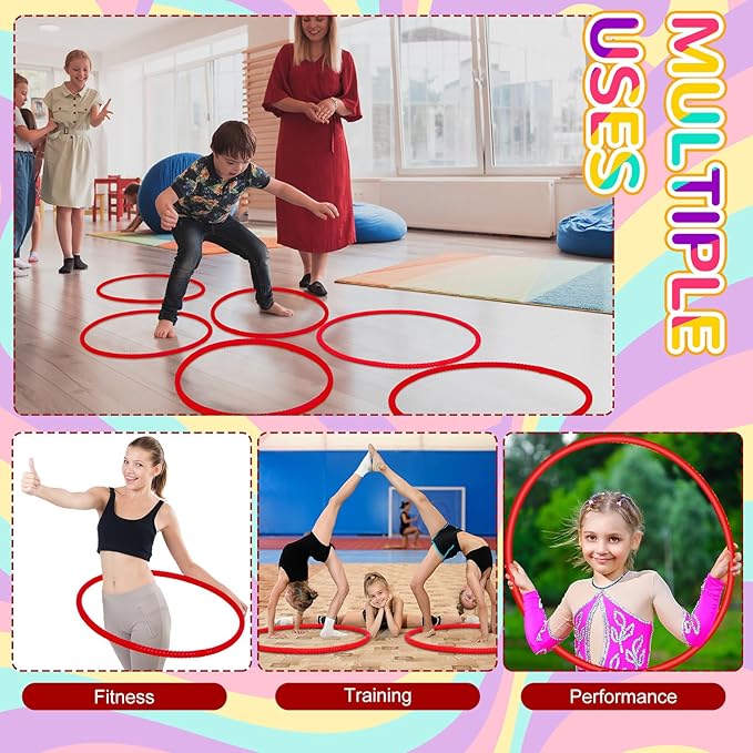 2 Pcs Toy Hoop Exercise Hoop Detachable Adjustable Plastic Toy Ring Playground Equipment for School Colored Circles Exercise Ring for Teens Dog Agility Equipment(Red,23 Inch)