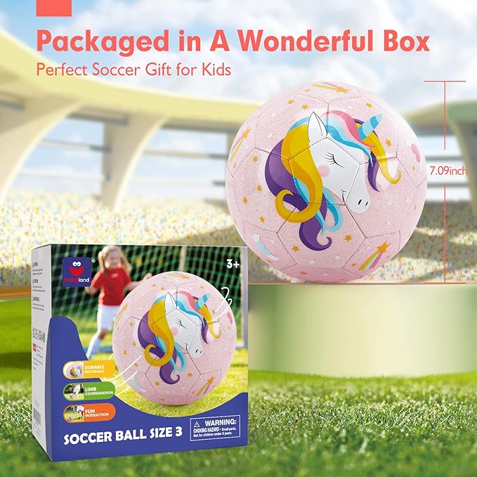 hahaland Size 3 Soccer Ball for Kids with Pump & Mesh Bag - Glitter Unicorns Soccer Ball Gifts for Girls 3 Year Old -Sports & Outdoor Play Toys for Baby Girls Boys Ages 3 4 5 6 7 8