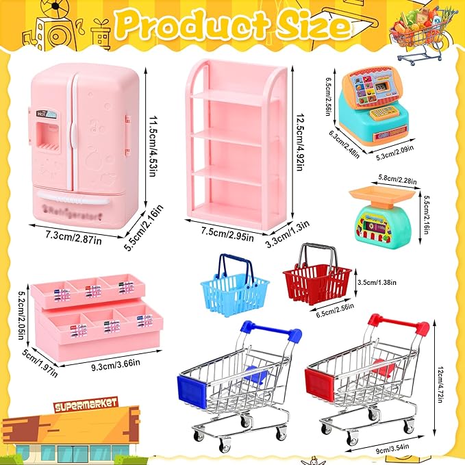150Pcs Mini Shopping Cart Basket Miniature Food Drink Bottle Supermarket Metal Handcart Trolley