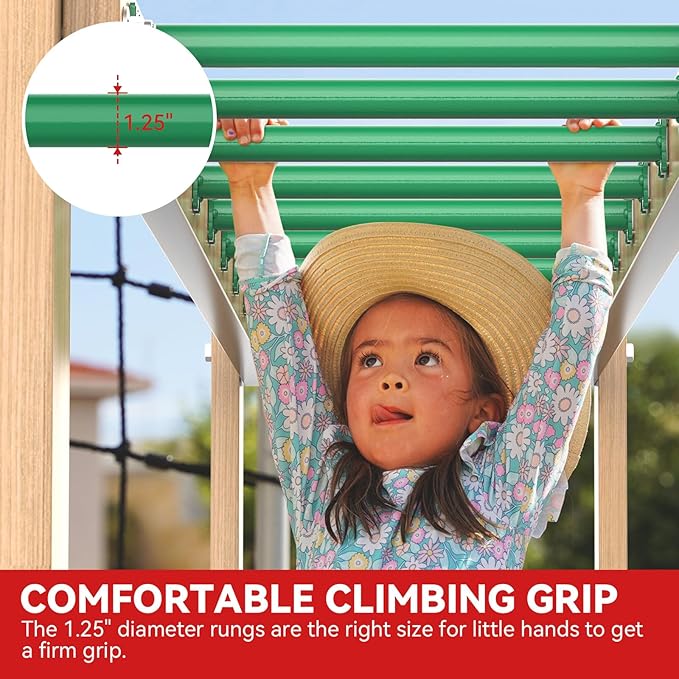 16.5 Inch Monkey Bars Kit Playground Ladder Rungs for Backyard Indoor Outdoor Kids Metal Bars Swing Set Playset Accessories (Green, 12 Pcs)