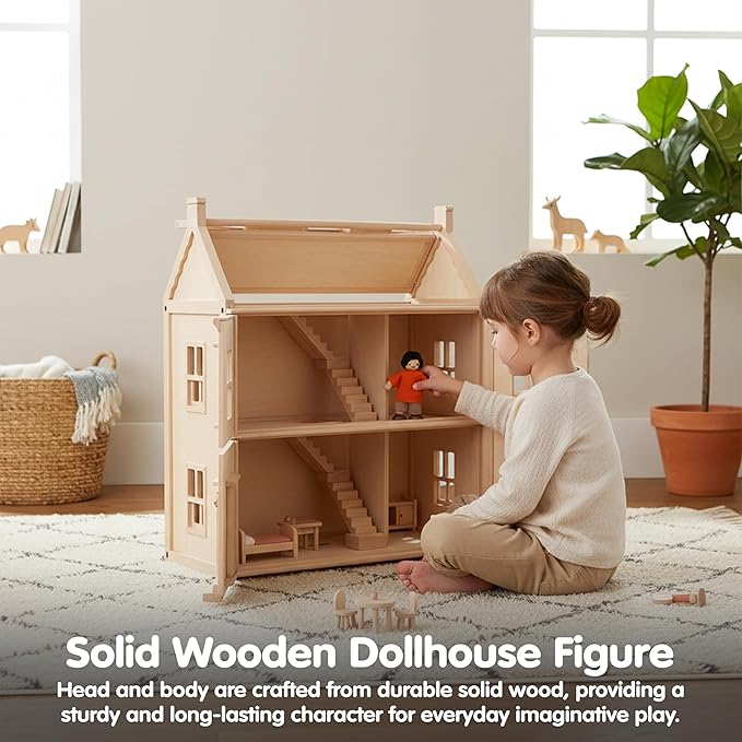 PlanToys® Boy Wooden Dollhouse Figurine | Poseable 1:12 Scale Mini Doll (4 Inch) | Dollhouse Accessories for Pretend Play | Eco-Friendly Montessori Toy for Kids Ages 3+