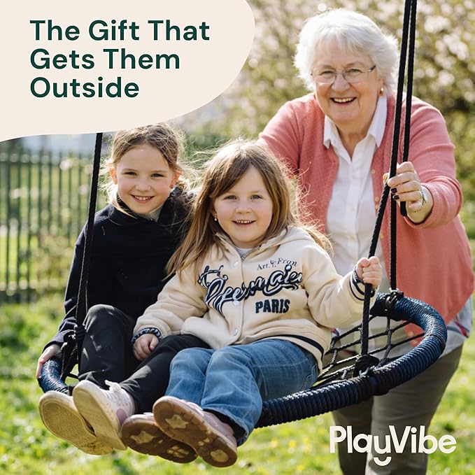 PLAYVIBE Spider Web Tree Swing Year-Round Gift - 40-Inch Black Saucer - 440 lb Capacity & 900D Oxford Waterproof - Heavy-Duty Steel Frame & Hanging Straps, Outdoor Swing Set Accessories for Toddlers
