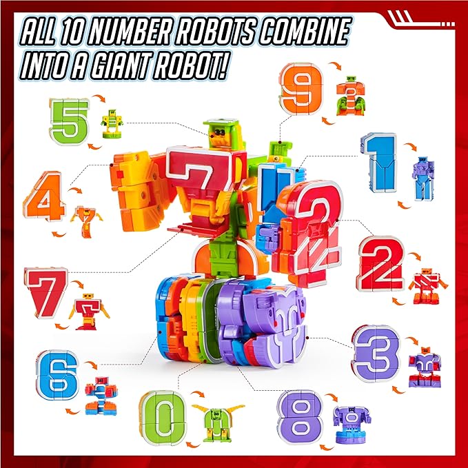 JOYIN 10 Pcs Number Robots Educational Toys, Number Robots, Action Figure Learning Toys, Birthday Gifts for Kids Boys Girls 3 4 5 6 Years Old