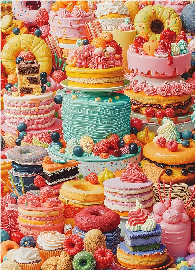 Jigsaw Puzzles for Adults 1000 Pieces, Colorful Delicious Donut Food Cakes Difficult Challenging Unique Puzzle for Game Night Family Home Decor, 20x27 Inches, Cakes