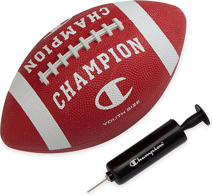 Champion Blitz Football, All-Weather Football, Enhanced Grip, Durable Rubber Cover and Molded Laces, for Outdoor Sports & Training, Includes 6 Ball Pump