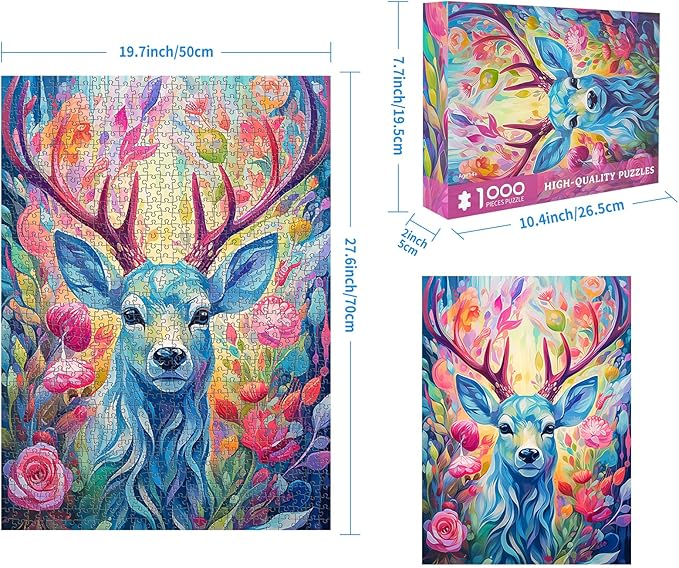 Jigsaw Puzzles 1000 Pieces Geometric Colorful Deer Puzzle for Adults 1000 Pieces Fantasy Puzzles for Adults Jigsaw Puzzle Modern Art 1000 Piece Puzzles for Adults Teens Seniors