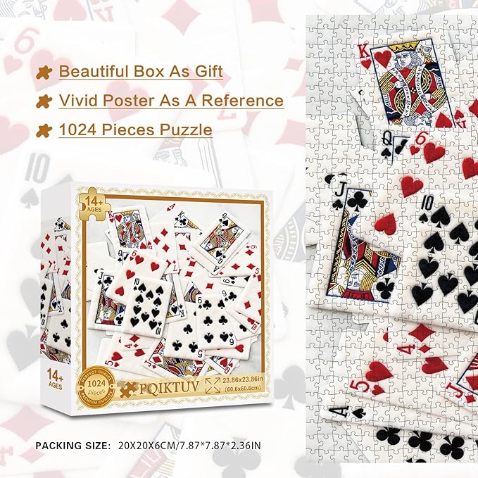 1024 Pieces Adult Puzzle, Plush Velvet Playing Cards Jigsaw Puzzles, Impossible Challenging Puzzle Family Home Decor, Funny Gift for Friends（23.86 x 23.86 inches）